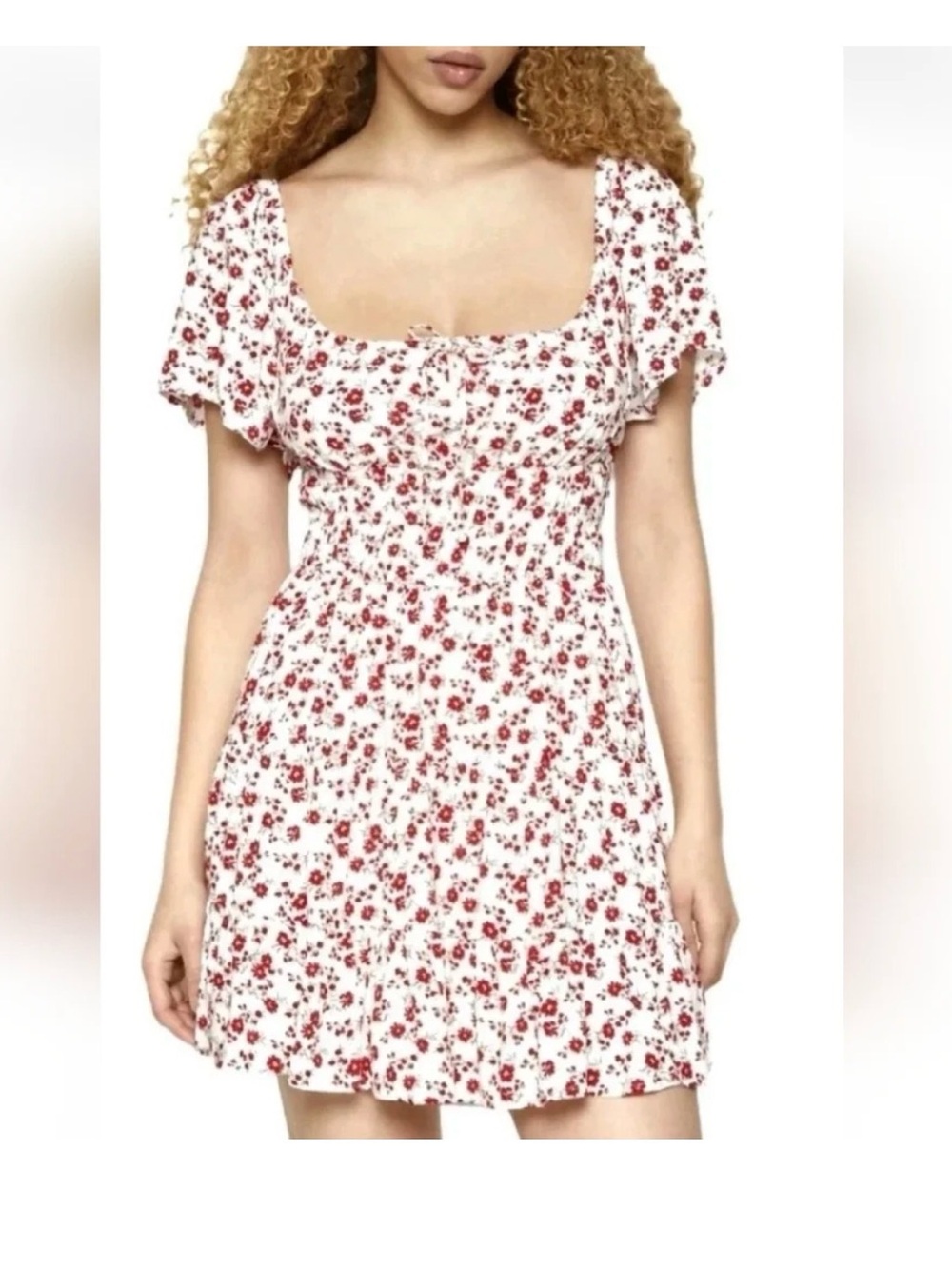 Hollister White Mini Dress with Red Floral Print